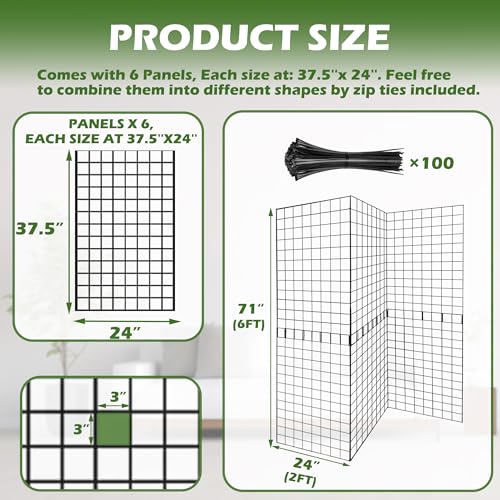Grid Wall Panels 3 Pcs, Commercial Grade Gridwall Panels, Metal Grid Wall Panel Display Stand, You Can DIY 6 Pack 2'x3' or 3 Pack 2'x6' (Black) - color: Black