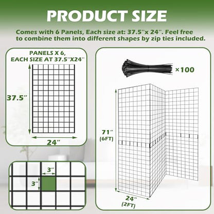 Grid Wall Panels 3 Pcs, Commercial Grade Gridwall Panels, Metal Grid Wall Panel Display Stand, You Can DIY 6 Pack 2'x3' or 3 Pack 2'x6' (Black) - color: Black