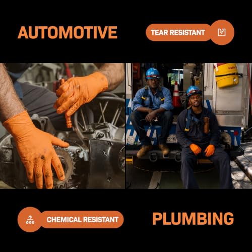 First Glove 8 Mil Heavy Duty Nitrile Gloves - Diamond Grip - Disposable Gloves for Mechanic, Automotive & Industrial Work - size: Medium