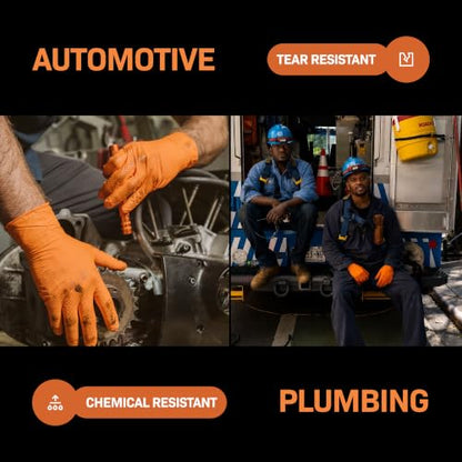 First Glove 8 Mil Heavy Duty Nitrile Gloves - Diamond Grip - Disposable Gloves for Mechanic, Automotive & Industrial Work - size: Medium