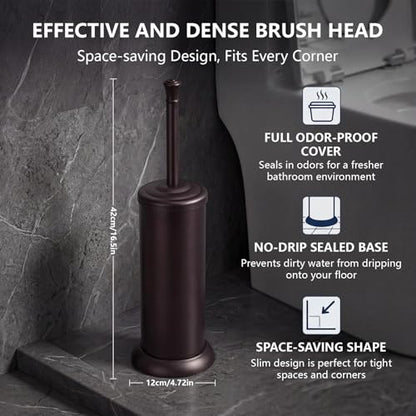 Stainless Steel Toilet Bowl Brush and Holder Set for Bathroom Long Handle - color: Bronze