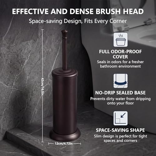Stainless Steel Toilet Bowl Brush and Holder Set for Bathroom Long Handle - color: Bronze