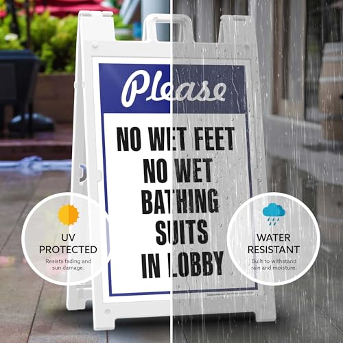 Please No Wet Feet No Wet Bathing Suits In Lobby Folding Floor Sign, 24x36 Inches, Portable A Frame, Made in USA by My Sign Center - size: 24x36 Plastic