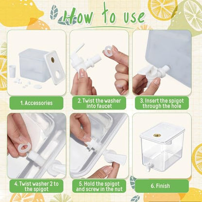 Funnymoom 93 Pcs Lemonade Stand Supplies Include 2 Pack 2.3 Gallon Iced Beverage Dispenser with Spigot 30 Sets 16 oz Lemonade Drink Buckets with Handle Lids Straws Stickers for Party Outdoor Summer