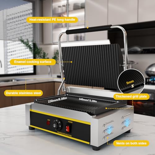 Commercial Panini Press Grill, 1800W Electric Sandwich Panini Maker - size: 13.4"×9"