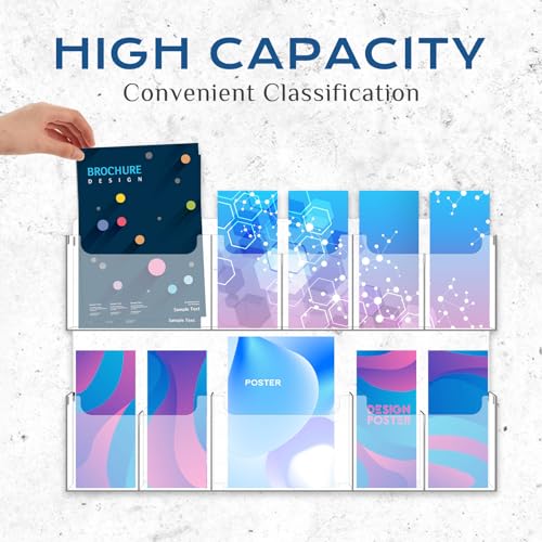 Sherr Acrylic Brochure Holder Wall Mount with Removable Dividers, Wide High Capacity Literature Display Stand for 4''x 9'', 8.5''x11'' Pamphlets, 26.7'' x 18'' for High-Traffic Lobbies Events - size: 26.7'' x 18''