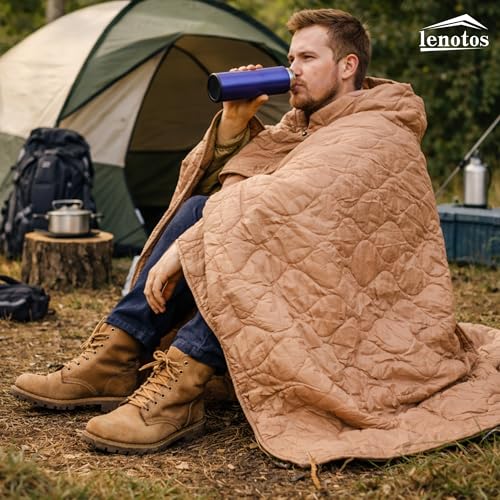 Lenotos Woobie Blanket, Thermal Insulated Military Poncho Liner, Water-Resistant, Portable, Insulation, for Hiking, Survival with Compression Carry Bag (Od - Coyote) - color: Od-coyote