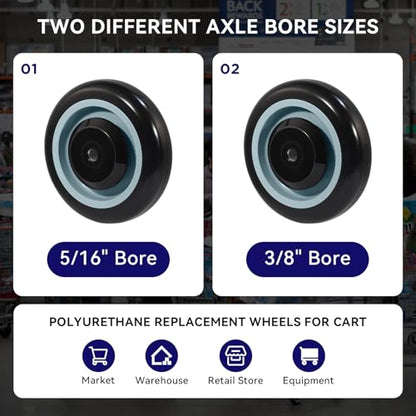 5" Shopping Cart Wheel Replacement Kit, Polyurethane Casters Set of 4, 3/8" Axle Diameter Wheels for Supermarket Grocery Retail Stores - style: Black(3/8" Bore)