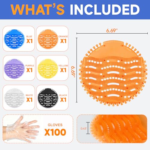 6 PACK Urinal Deodorizer Screen with 100 Gloves-Individually - color: 6 Scents Assorted (6 Pack), size: 1 Count (Pack of 6)