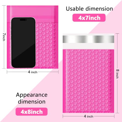 Bubble Mailers 105 Pack 4x8inch Rose Poly Mailers Self-Seal Padded Envelopes Waterproof Bubble Opaque Padded Mailers Shipping Bags for Businesses to Pack and Mail Jewelry Cosmetics - size: 4x8-105pack