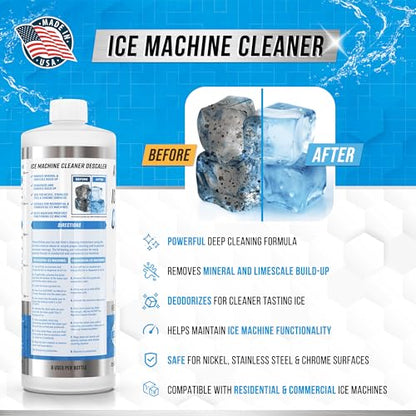 ACTIVE Ice Machine Cleaner Maker Descaler - 32 fl oz (8 Uses) Nickel Safe Ice Maker Cleaner Solution - Compatible with Whirlpool 4396808, Scotsman,Manitowoc,Hoshizaki, GE Opal Cleaning Kit - USA Made - style: 32 oz Descaling Solution for Ice Maker