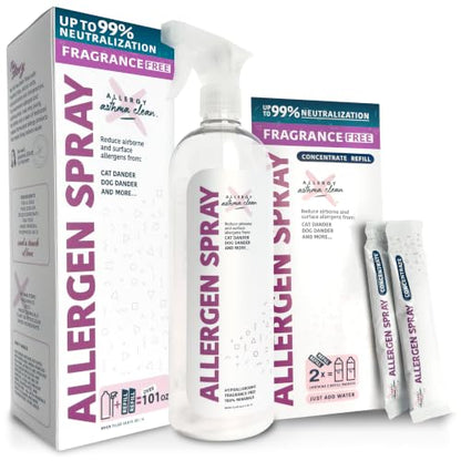 Allergy Asthma Clean Allergen Spray, Pets, Dust Allergies & More, Air & Surface Control, Just Add Water, Bottle Plus Two Refills, Over 100oz Total - size: 101 Ounce (Pack of 1)