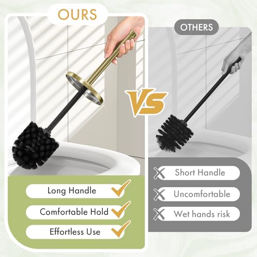 Toilet Bowl Brush and Holder Set 2 Pack with 4 Extra Brush Heads (Gold) - color: Gold