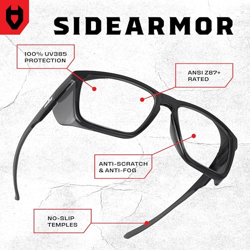 NoCry ANSI Z87.1 Clear Safety Glasses with Side Shields — Durable Anti Fog & Scratch Resistant Eye Protection Glasses or Men & Women — ANSI Z87 Rated Protective Eyewear with 100% UV Shielding for Work - color: Black & Black