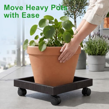 Cabilock Square Plant Stand Caddy Plant Saucer Tray with Wheels Flower Pot Tray Caster Wheels (Black)