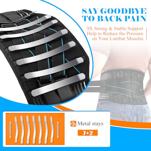 Back Brace for Lower Back Pain Men Women with 9X Strong Support, Idea for Long Time Standing & Sitting Work, Durable Back Support Belt with 3D Lumbar Pad for Sciatica, Herniated Disc, M - style: Medium (33"-39")