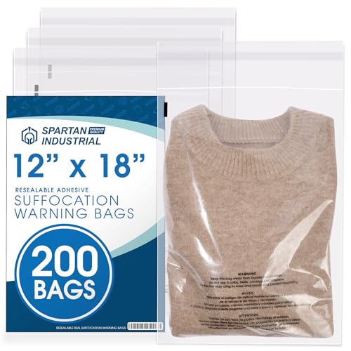 12” X 18” (200 Count) Self Seal Clear Poly Bags with Suffocation Warning - size: 12" X 18"