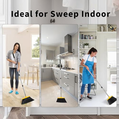 Broom and Dustpan Set for Home, 51" Long Handle Standing Pan Black Yellow - color: Yellow and Black