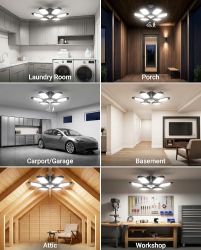BRAINIAC Motion Sensor Garage Light with 3 Switch Modes, E26/E27 Screw in Garage Lights Ceiling LED Motion Activated for Garage/Shop/Porch-150W 15000LM 6000K