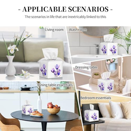 Purple Flower Tulip Square Tissue Boxes Holder 5.2"x5.2"x5.2" for Home Car - color: Purple Flower Tulip