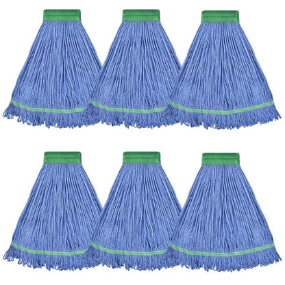 Onesimus 24 oz Heavy Duty Mop Head Replacement, 5 Inch Headband for Quick Change Handle, Blue Loop-End Cotton Blend String Wet Dry Floor Mop Refill Commercial Cleaning Supplies, 6 Pack Large - size: 6 Pack (Large)