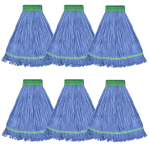 Onesimus 24 oz Heavy Duty Mop Head Replacement, 5 Inch Headband for Quick Change Handle, Blue Loop-End Cotton Blend String Wet Dry Floor Mop Refill Commercial Cleaning Supplies, 6 Pack Large - size: 6 Pack (Large)