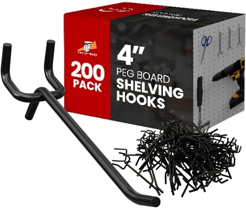 FactorDuty 200 Pack 4" Length Steel Black PEG Board Pegboard Shelving Hooks Wholesale Lot 20 lbs PEG Hooks Organizer Tools for Craft Storage, Garage, Kitchen, Tools and More - size: 4" - 200 Pack
