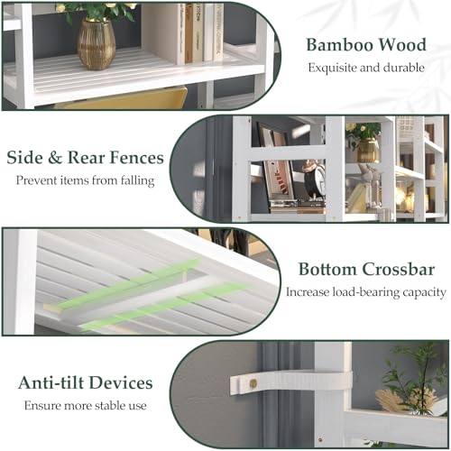Homykic 6-Tier Bamboo Bookshelf, 61” Triple Wide Bookshelves and Bookcases - color: White, size: Triple Wide