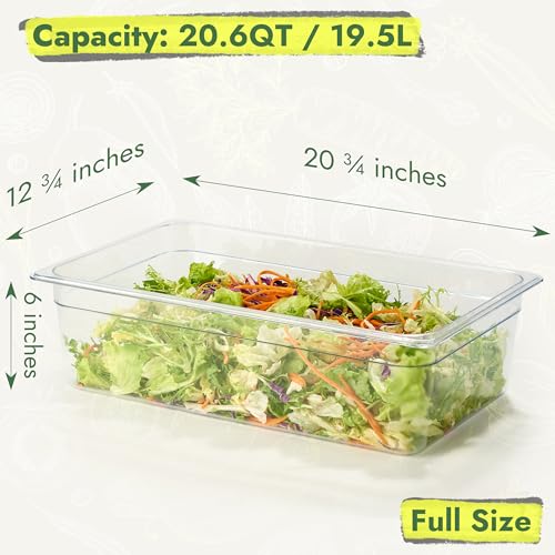 CURTA 4-Pack Full Size 6" Deep NSF Polycarbonate Food Pans with Handled Lids & Drain Trays | Dishwasher & Freezer Safe Clear Container for Prep Tables, Buffet, Salad Bar, Commercial & Home Kitchen - color: Full Size, size: 6" Deep Pan with Lid