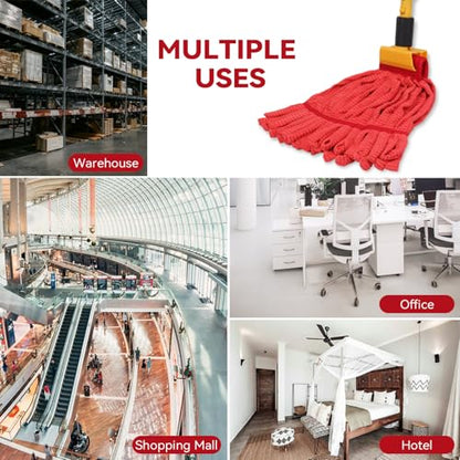 Heavy Duty Commercial Mop Head Replacement: 3 Packs 14oz Microfiber Tube Lint Free Industrial Heavy Duty Mop Head for Floor Cleaning - Super Absorbent & Bleach-Safe (Red) - color: Red-3pack