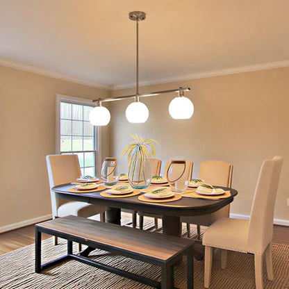 3 Lights Linear Pendant Light Kitchen Island Lighting with Milk Glass Shade, Modern Farmhouse Chandelier, Brushed Nickel Chandelier for Dining Room Light Fixture for Over Island Over Table Bar - color: Brushed Nickel