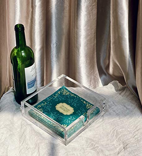 IEEK Acrylic Cocktail Paper Napkin Holder,Decorative Clear Cocktail Napkin Caddy Beverage Napkin holder,Pack of 1 - size: 5.2x5.2x2.5 Inch Cocktail Napkin Holder