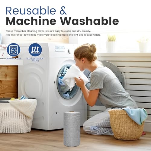 75 Pack Microfiber Cleaning Cloth Roll,Reusable Washable Ultra Tear Away Microfiber Towels,Absorbent Rags Drying Dishcloths for Car,Home,Garage or Shop Kitchen(Grey)