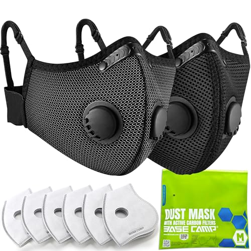 BASE CAMP Silver and Black Upgrade M Plus Dust Mask, Reusable Respirator Face Mask with 6 Activated Carbon Filters, Safety Work Masks for Woodworking, Construction, Yard Lawn Paint, Dust - color: 1black+1silver