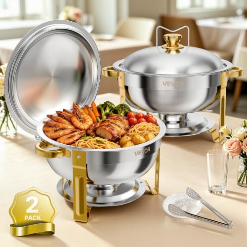 VEVOR 2 Packs Chafing Dishes for Buffet Set, 6QT Stainless Steel Chafer - color: Gold, size: 2packs 6QT