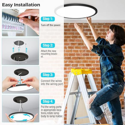 libtit 13 Inch LED Round Flat Light, 28W 3200lm 3000K/4500K/6000K CCT Selectable, Black Ceiling Light Surface Mount, Slim Ceiling Lamp Flush Mount for Bedroom, Kitchen, Office,Closet,Laundry Room - color: Black, size: 13In-1Pack