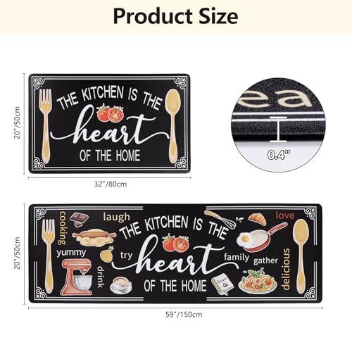 Yamaziot Anti Fatigue Kitchen Rug Set of 2, Non-Slip Cushioned Floor Mats - color: Black, size: 20"x32"+20"x59"