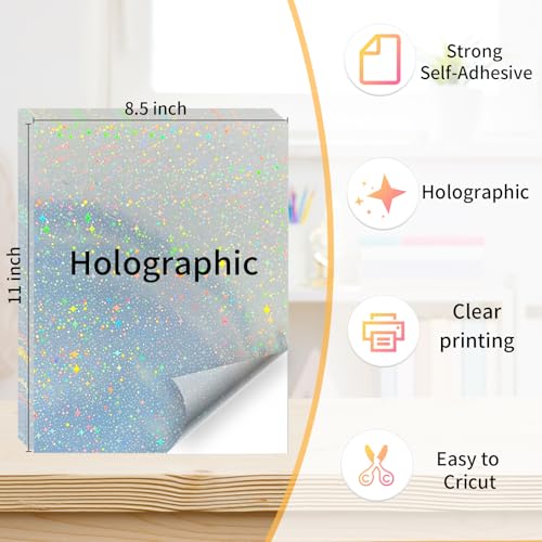 Printable Sticker Paper, 20 Sheets Printable Holographic Star Sticker Paper, Laser/Inkjet Printing- Holographic, Letter Size (8.5" x 11") - color: Holographic Star, size: 8.5" x 11"
