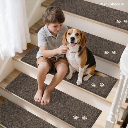 BEQHAUSE Stair Treads Non Slip for Wooden Steps 28" x 9", 15pcs, Brown - color: Brown - Dog Paws, size: 28 in X 9 in (15 Pieces)