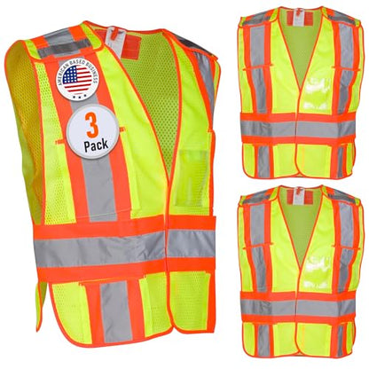 High Visibility Safety Vest – ANSI Class 2 Breakaway Vest with 5 Pockets, Yellow with Adjustable Hook and Loop Closure, Hi Vis Breathable Mesh, Heavy Duty Work Wear for Men or Women, 3 Pack (XL/XXL) - size: X-Large-XX-Large