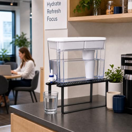 Jucoan Water Filter Dispenser Stand for Countertop, Metal Water Dispenser Holder, 15 x 8 x 6.75 Inch Rectangular Drink Beverage Dispenser Stand for Home Kitchen Party Beverage Station, Stand Only