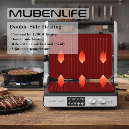 Panini Press,4 Slices Contact Grill with Removable Non-Stick Coated Grill and Flat Plates,Panini Makers with Temperature Control and Timer,Open 180 Degrees,Grill and Griddle (Silver with digital) - color: Silver with digital
