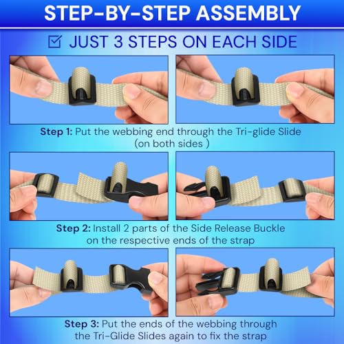 TECEUM 3/4" Nylon Strap Kit with Buckles, Cream 6 yards Repair Set - color: Cream, size: 3/4" - 6 yards, style: 6 Buckle - 12 Slides - 6 D-rind