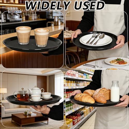 4 Pack 13.58 Inch Round Non-Slip Tray, Restaurant Serving Tray - color: Black