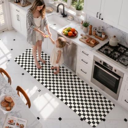 KIMODE Kitchen Mats Cushioned Anti Fatigue, Farmhouse Kitchen Rug 24"x71" - color: Black/White, size: 2' x 5'11" (Rectangular)