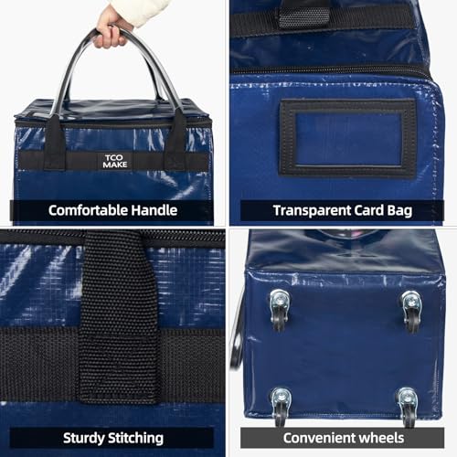 Small DK Blue Reusable Grocery Bag on Wheels, Folding Rolling Tote - color: Dk Blue, size: Small