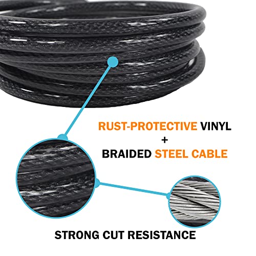 Lumintrail 10mm Heavy-Duty Security Cable, Vinyl Coated Braided Steel with Sealed Looped Ends (4', 7', 10', 15', or 30') (10-FT) - size: 10-FT
