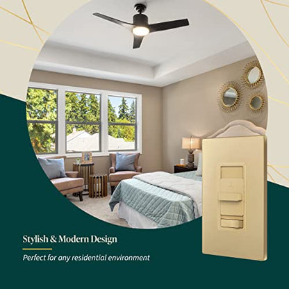 TOPGREENER Ceiling Fan Control and Light Switch, 3-Speed, Gold - color: Gold, size: Light Switch with Fan