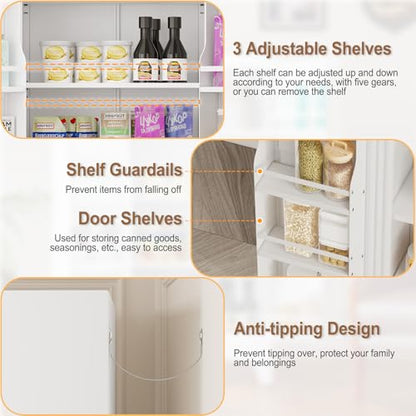 GAIOUS Metal Kitchen Pantry Cabinet, Food Storage Cabinets White Cupboard - color: White, size: 13.78"D x 27.56"W x 47.24"H