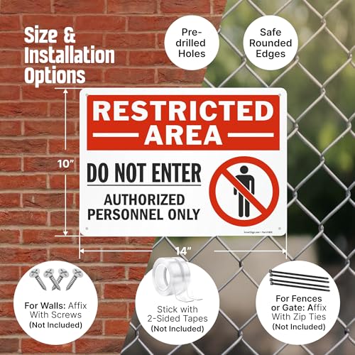 SmartSign 2-Pack 'Restricted Area Do Not Enter Authorized Personnel Only' OSHA Metal Sign - 10" x 14", 40 mil Laminated Rustproof Aluminum, Fade-Resistant, Red, Black and White, Made in USA - style: 10" x 14" - Aluminum (Pack of 2)